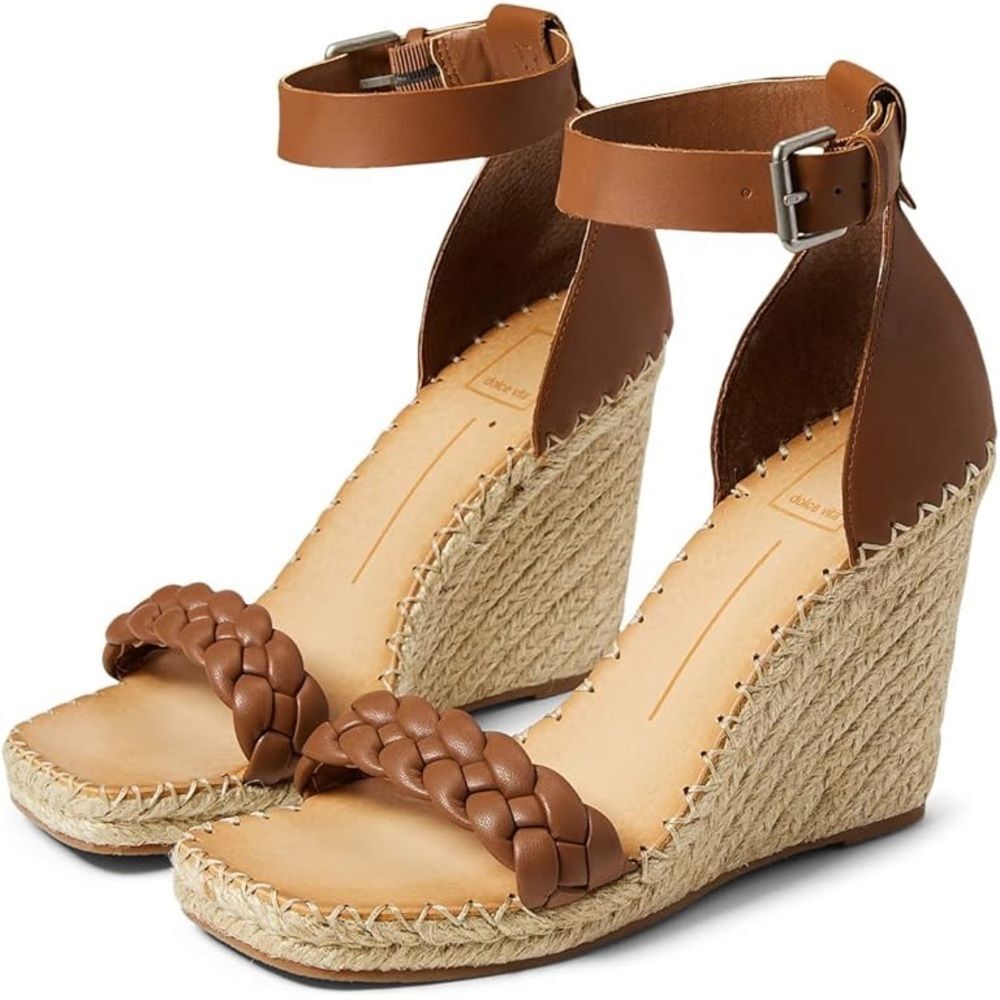 Dolce Vita Brown Braided Leather Espadrille Wedges
